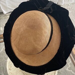 Vintage women’s Straw hat with Black velvet trim Meyer Brothers Paterson NJ